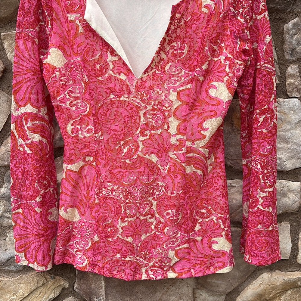 INC Lace Top V-neck Bell Sleeves Pink Paisley Fairy Boho Y2K Size Small - Picture 4 of 9